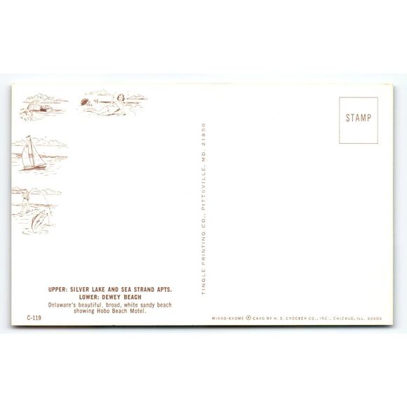 Vintage Delaware Dewey Beach & Silver Lake Postcard Hobo Beach Motel - Picture 2 of 2